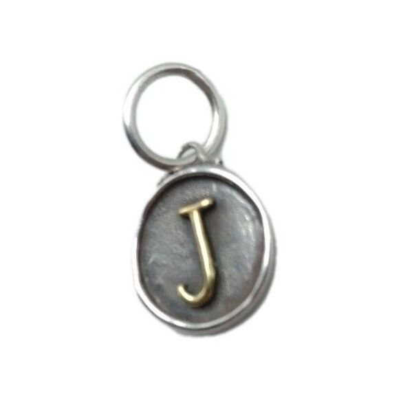 Waxing Poetic Chancery Insignia Letter J Initial Sterling Silver & Brass Charm - Picture 3 of 7